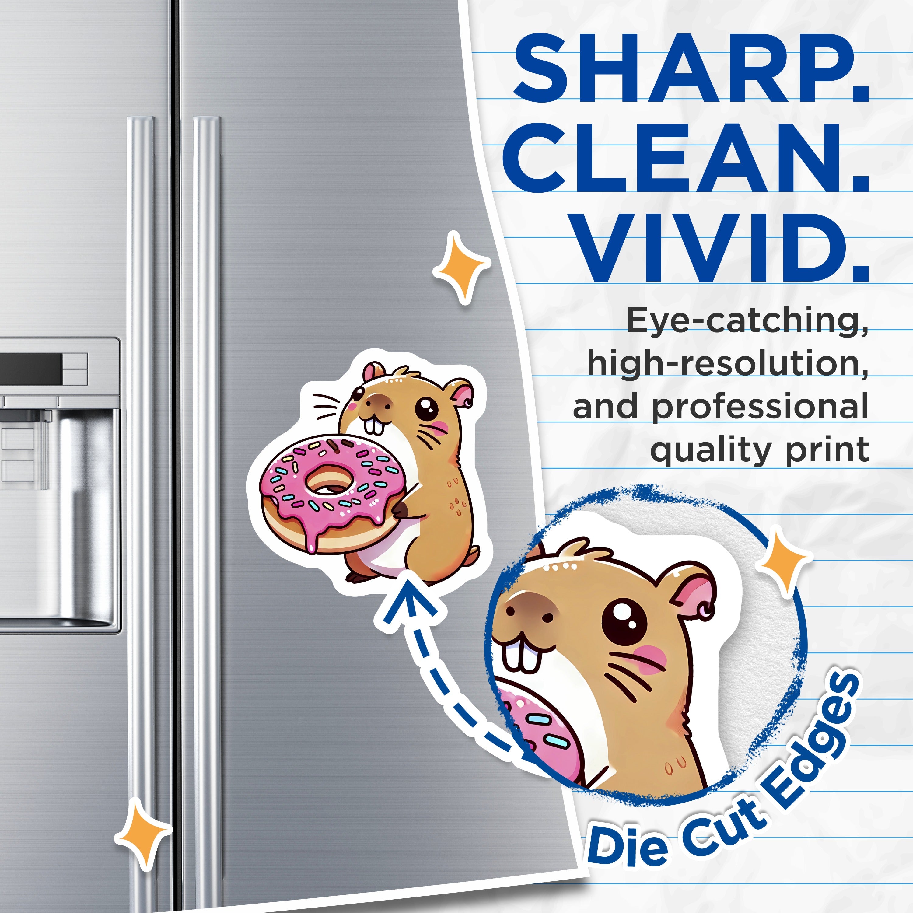 (2 Pack) Cute Hamster Donut Magnets - Kawaii Refrigerator Decor - Adorable Animal Lover Kitchen Accessories - 5 Inches On Longest Side - Thick Durable Magnet - Made in USA - MAG39239