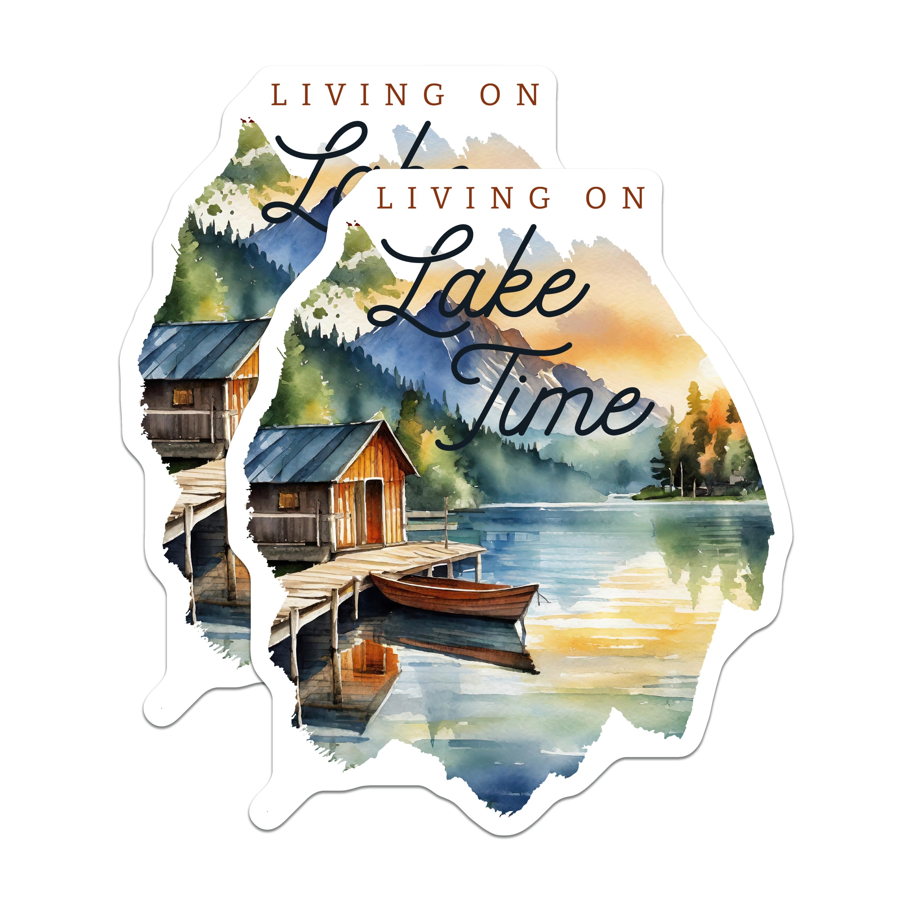 (2 Pack) Lake House Decor Magnets - Cabin Time Art - Serene Lakeside Scene - Watercolor Landscape Present - 5 Inches On Longest Side - Thick Durable Magnet - Made in USA - MAG36548