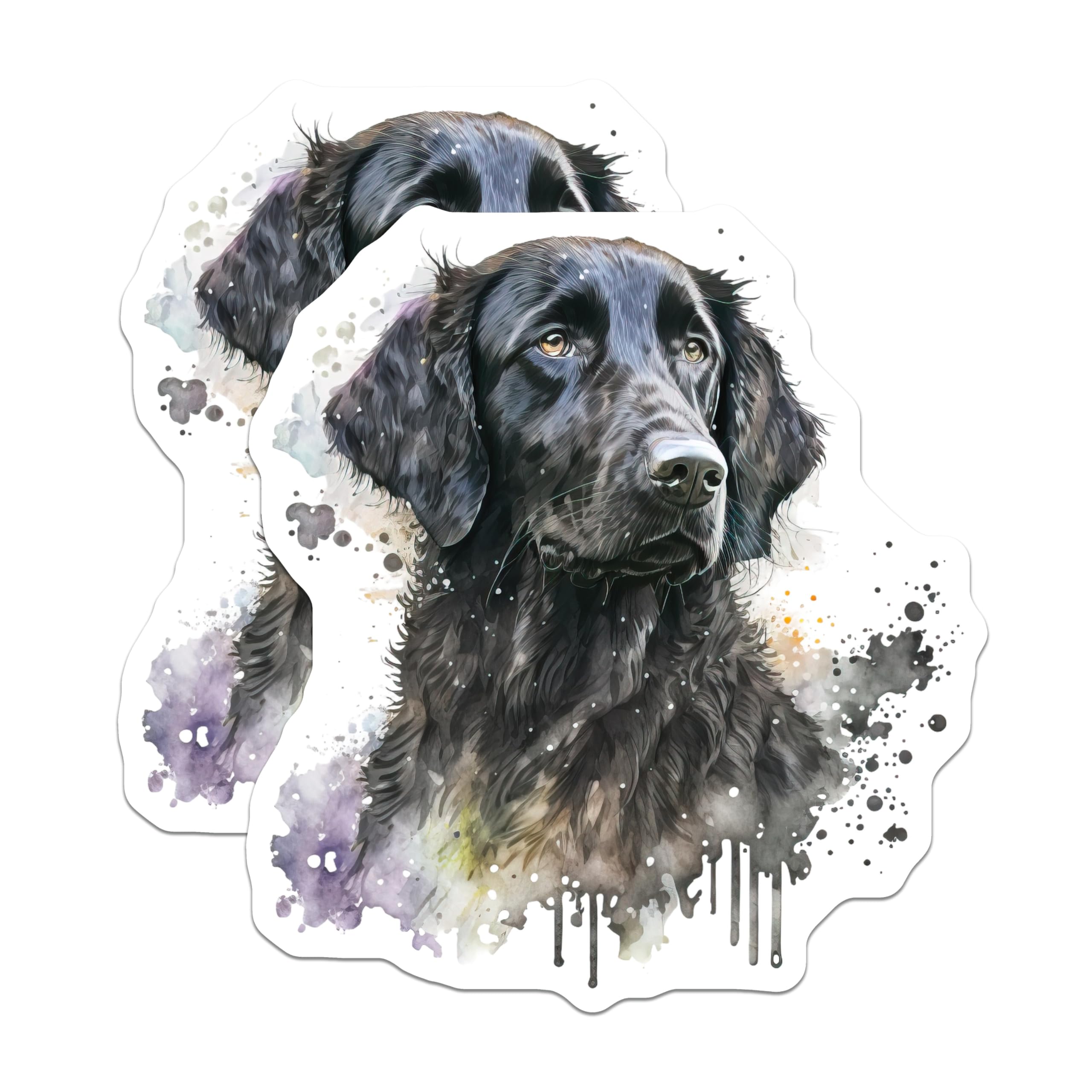 (2 Pack) Flat-Coated Retriever Magnets - Black Dog Watercolor Art - Pet Lover Canine Decor - 5 Inches On Longest Side - Thick Durable Magnet - Made in USA - MAG24212