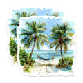 (2 Pack) Tropical Beach Scene Magnets - Watercolor Palm Tree Art - Relaxing Hammock Decor - 5 Inches On Longest Side - Thick Durable Magnet - Made in USA - MAG37314
