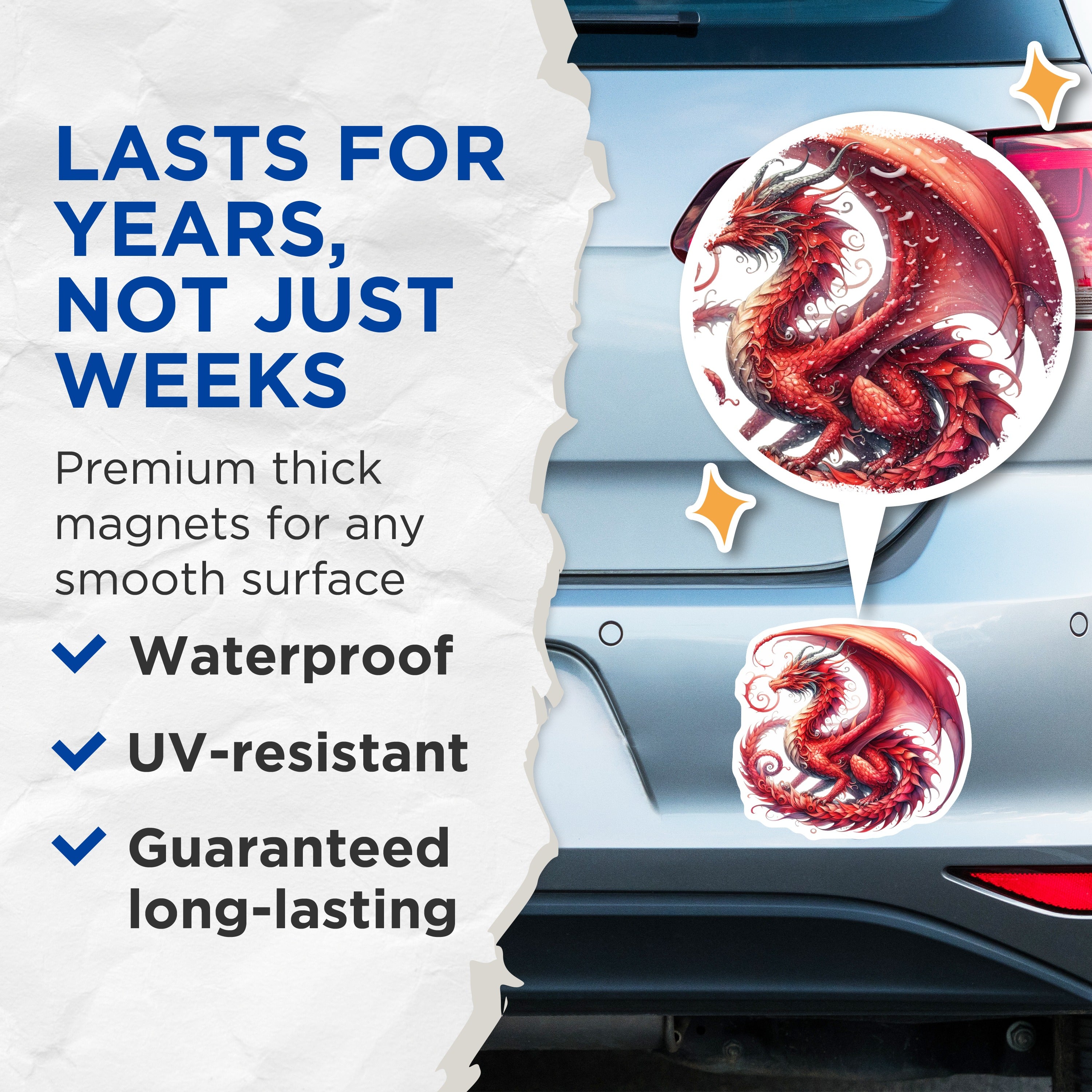 (2 Pack) Majestic Red Dragon Magnets - Fantasy Creature Enthusiast Decor - Mythical Beast Art Collection - 5 Inches On Longest Side - Thick Durable Magnet - Made in USA - MAG37945