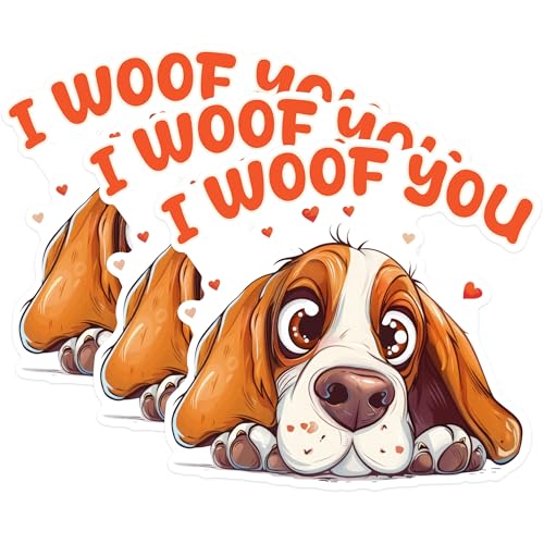 (3 Pack) I Woof You Decals - Beagle Laptop Decal - Dog Lover Decal - 3 Inches On Longest Side - Easy Peel & Apply - Made in USA - 3MCS1241