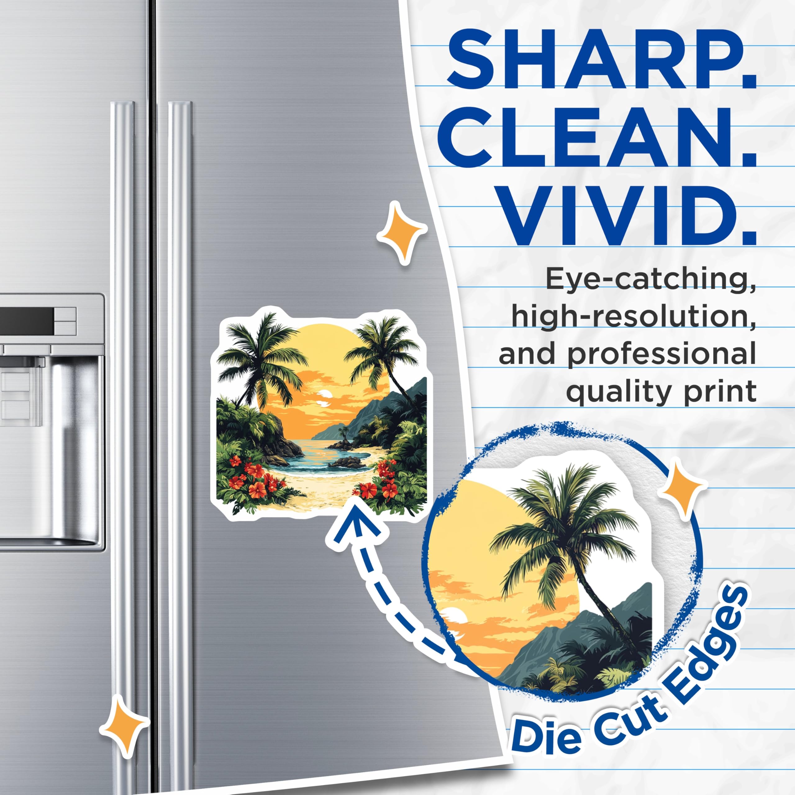 (2 Pack) Tropical Beach Sunset Magnets - Hawaiian Decor - Coastal Vibe Fridge Art - 5 Inches On Longest Side - Thick Durable Magnet - Made in USA - MAG27159