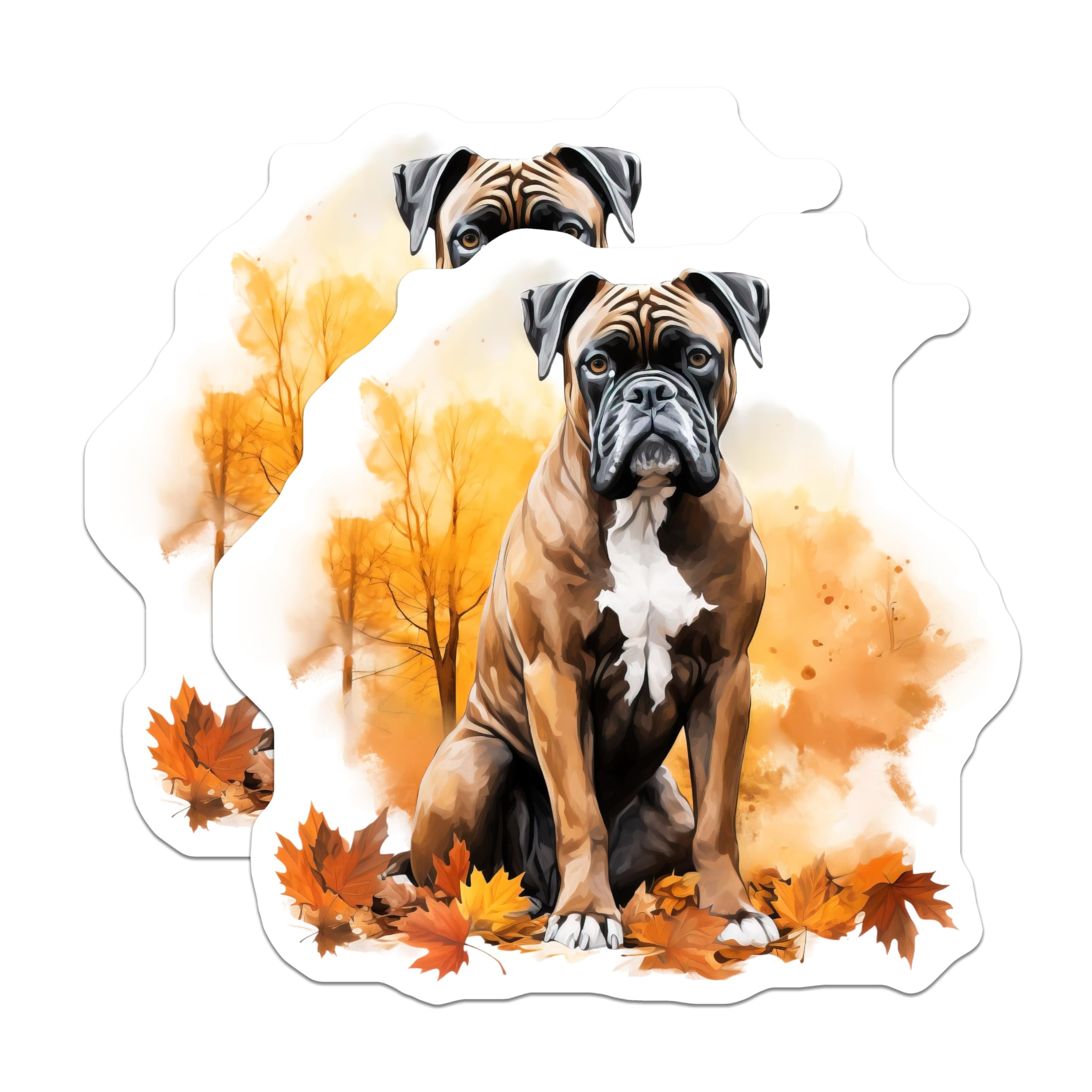 (2 Pack) Boxer Magnets - Autumn Pet Art for Refrigerator - Fall Leaves Animal Decor - Seasonal Dog Lover Display - 5 Inches On Longest Side - Thick Durable Magnet - Made in USA - MAG24475