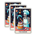 (3 Pack) Baker Skeleton Decals - Tarot Card Stickers - Celestial Chef Stickers - 3 Inches On Longest Side - Easy Peel & Apply - Made in USA - 3MCS4119