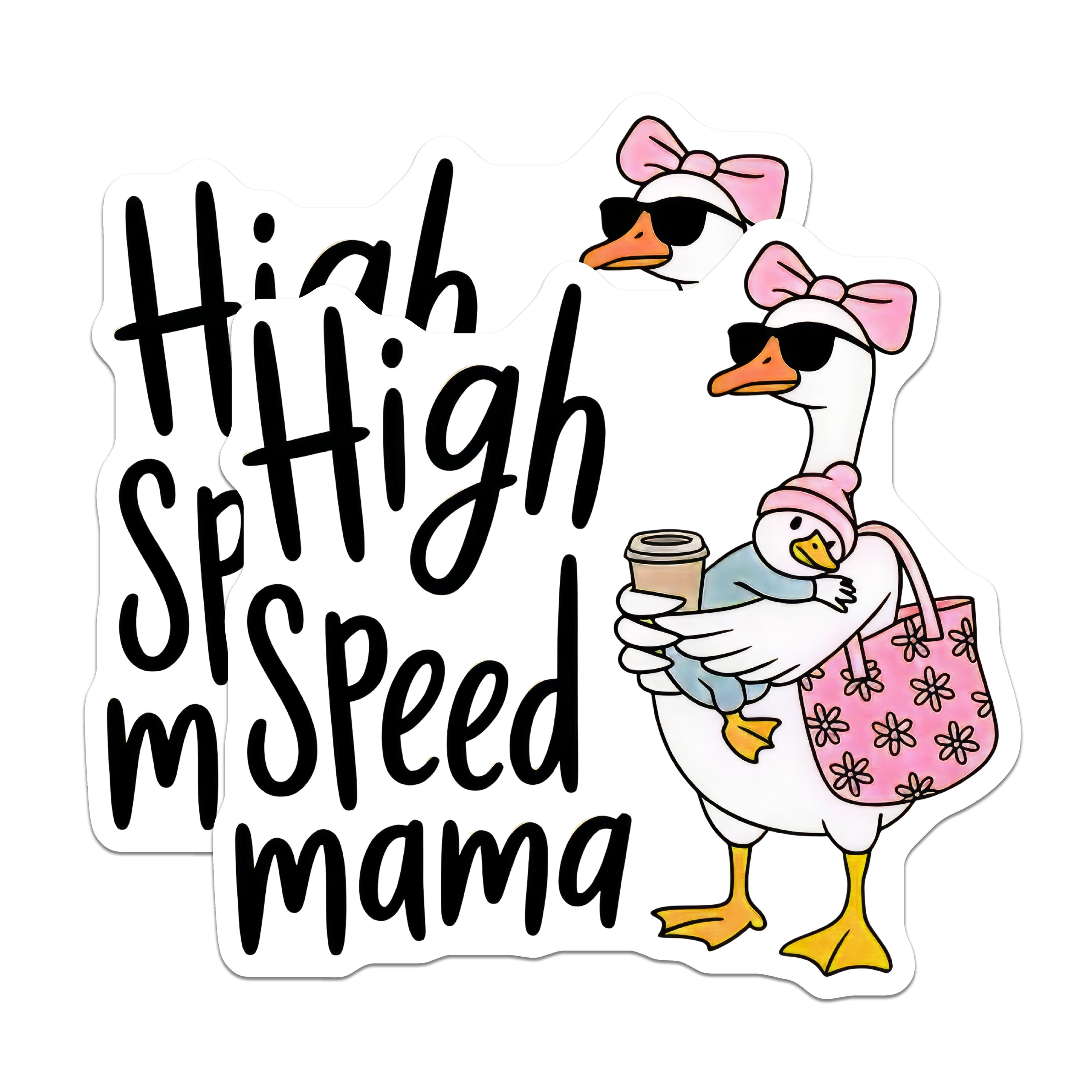 (2 Pack) High Speed Mama Magnets - Funny Goose Mom - Coffee Lover Parent Life - Mother's Day Cute Mom - 5 Inches On Longest Side - Thick Durable Magnet - Made in USA - MAG37574