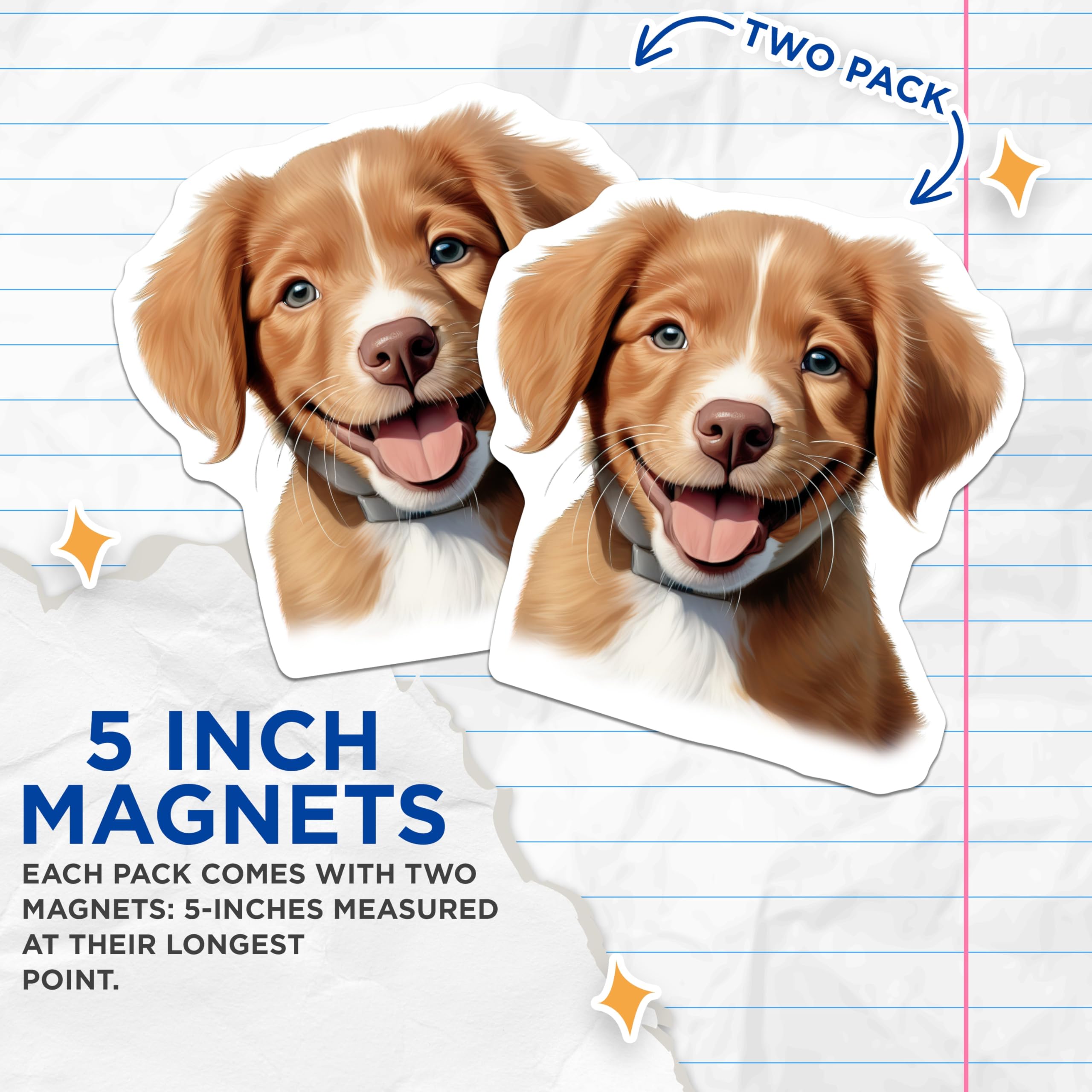 (2 Pack) Cute Puppy Face Magnets - Dog Lover Decor - Pet Owner Present - 5 Inches On Longest Side - Thick Durable Magnet - Made in USA - MAG28539