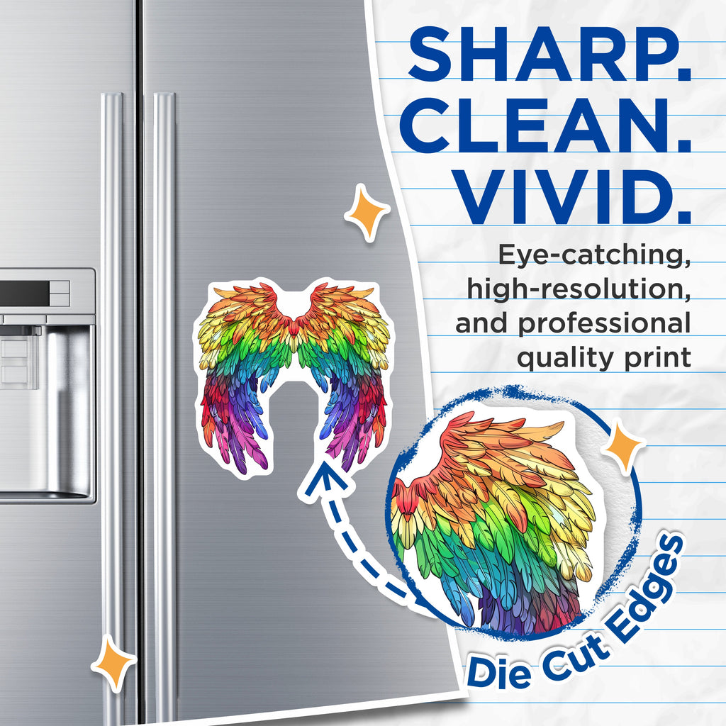 (2 Pack) Rainbow Wings Magnets - Pride Flag Art Decor - LGBTQIA Ally Accessory - Vibrant Fantasy Fridge - 5 Inches On Longest Side - Thick Durable Magnet - Made in USA - MAG37839