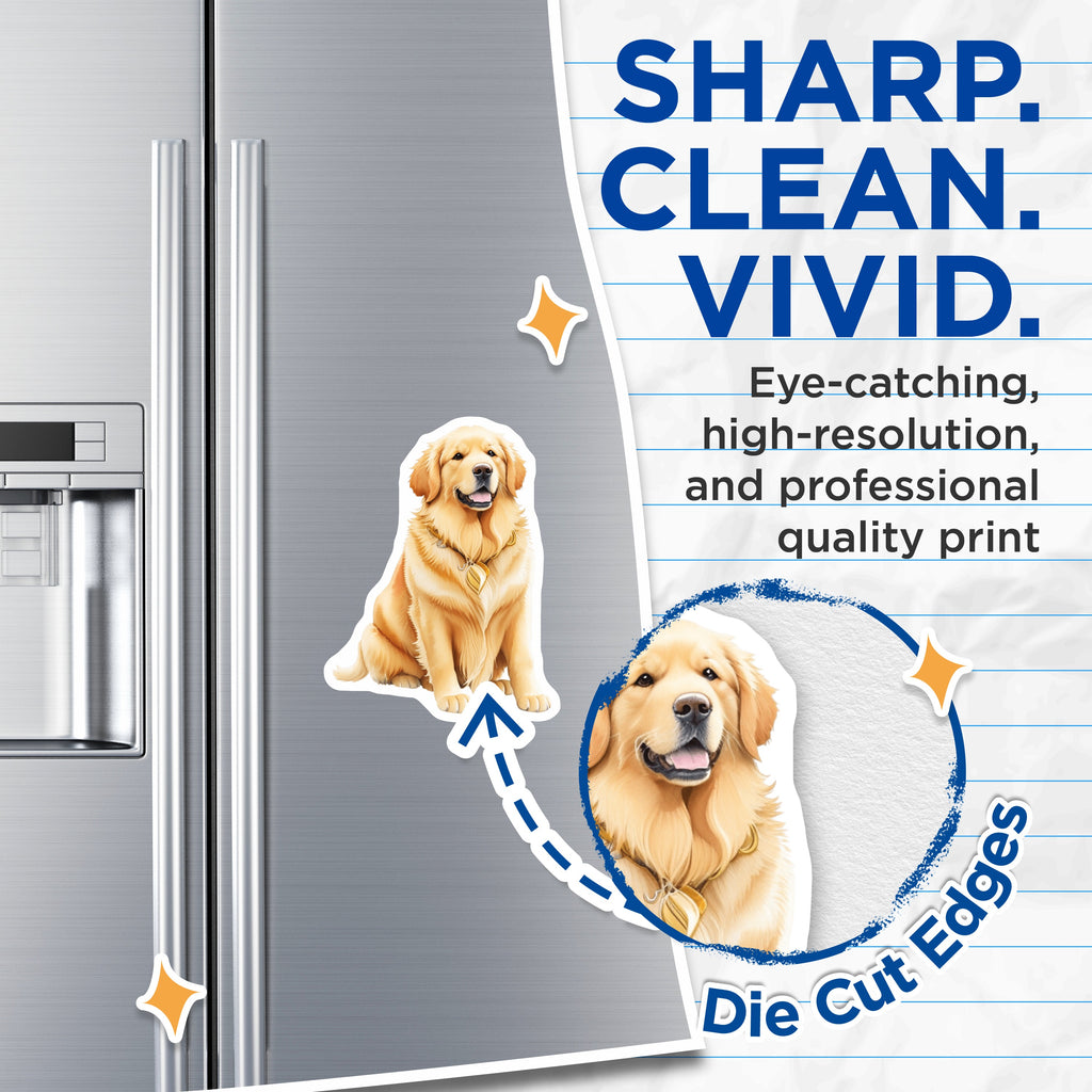 (2 Pack) Golden Retriever Magnets - Happy Dog Lover Refrigerator Decor - Cute Pet Parent Art - Fur Baby Home Accessory - 5 Inches On Longest Side - Thick Durable Magnet - Made in USA - MAG36572