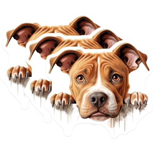 (3 Pack) Pitbull Dog Decals - Puppy Laptop Decal - Staffy Stickers - 3 Inches On Longest Side - Easy Peel & Apply - Made in USA - 3MCS8588