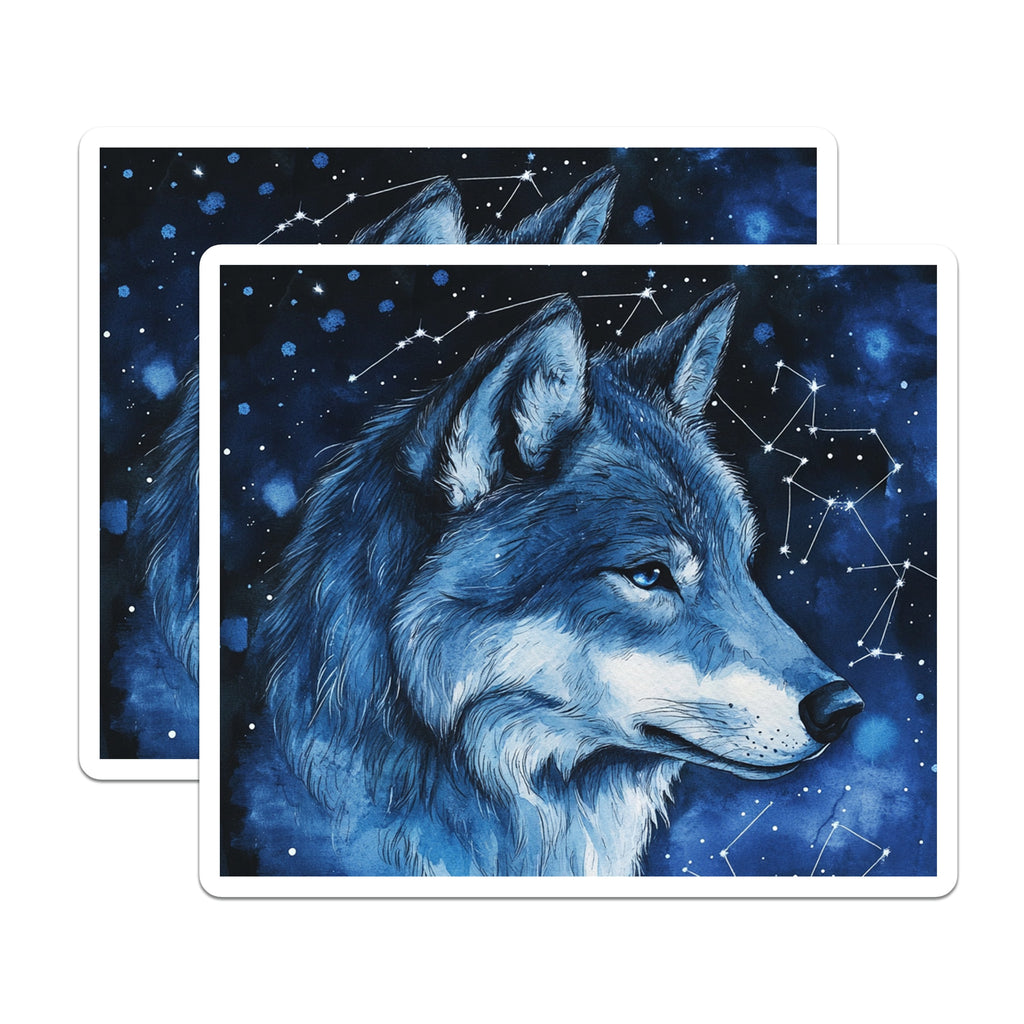 (2 Pack) Blue Wolf Magnets - Cosmic Starry Night - Celestial Animal Refrigerator Decor - 5 Inches On Longest Side - Thick Durable Magnet - Made in USA - MAG36714