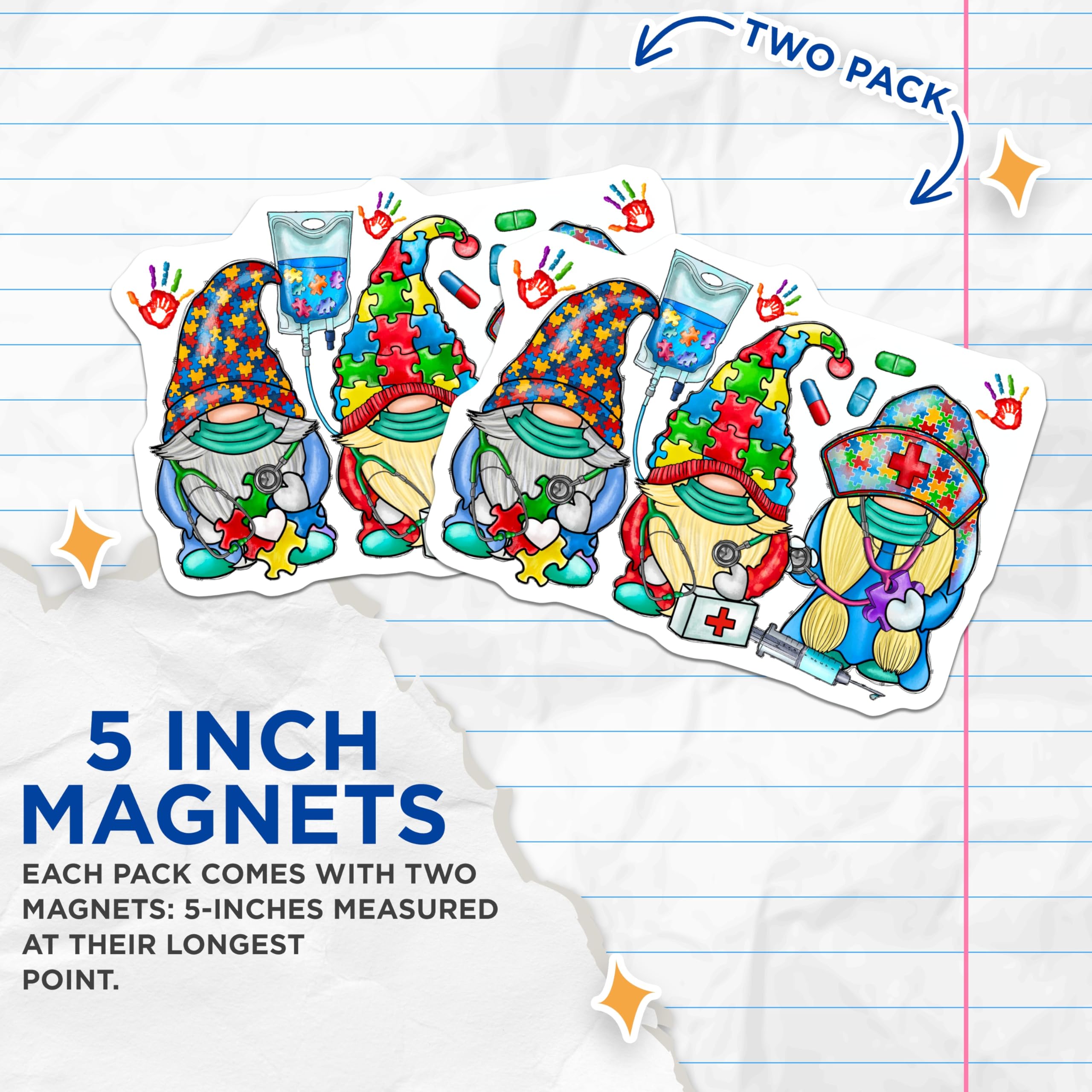 (2 Pack) Autism Awareness Nurse Gnomes Magnets - Healthcare Worker Support - Puzzle Piece Decor - 5 Inches On Longest Side - Thick Durable Magnet - Made in USA - MAG25142