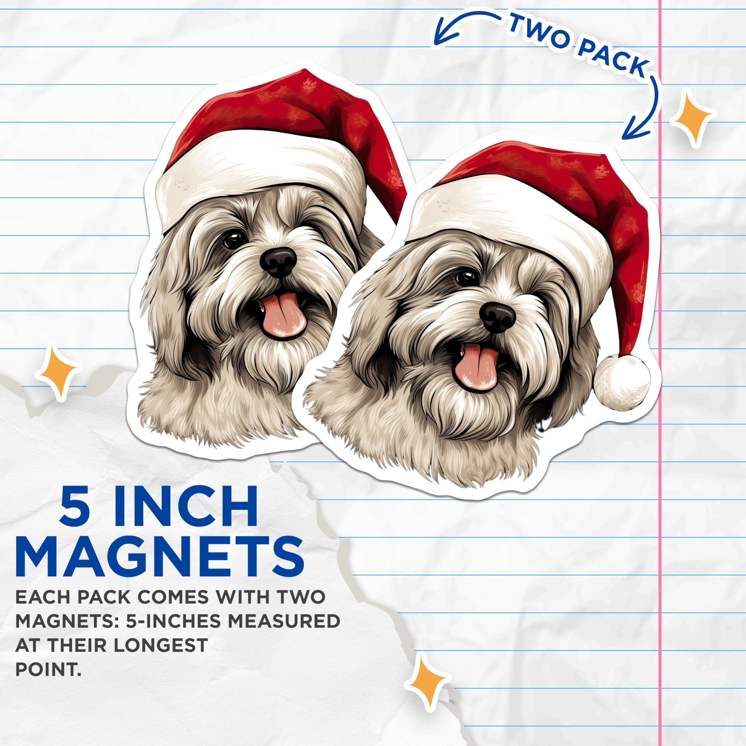 (2 Pack) Christmas Dog Magnets - Shih Tzu Maltese Puppy - Holiday Pet Decor Stocking Stuffer - 5 Inches On Longest Side - Thick Durable Magnet - Made in USA - MAG28366
