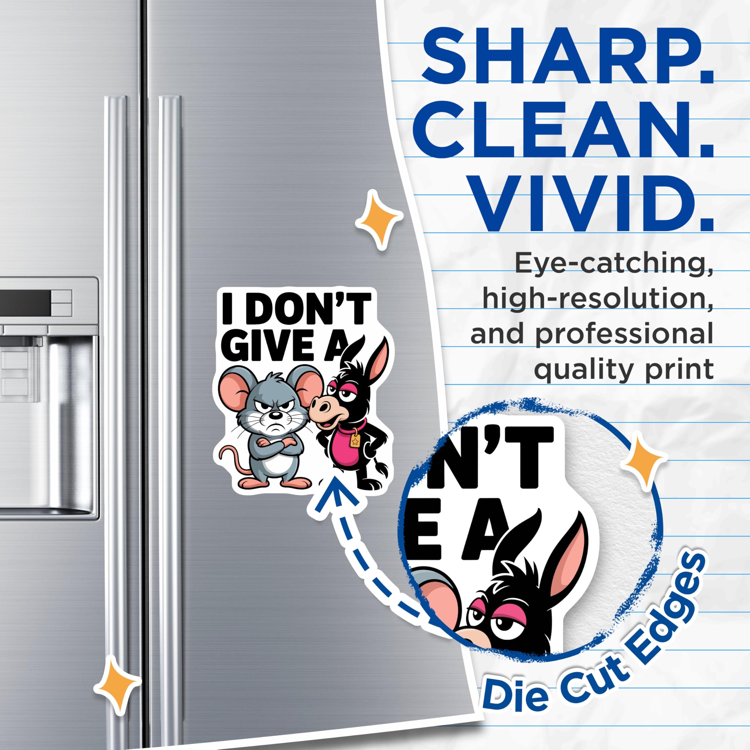 (2 Pack) I Dont Give A Magnets - Sarcastic Animal Humor - Mouse Donkey Refrigerator Decor - 5 Inches On Longest Side - Thick Durable Magnet - Made in USA - MAG21178