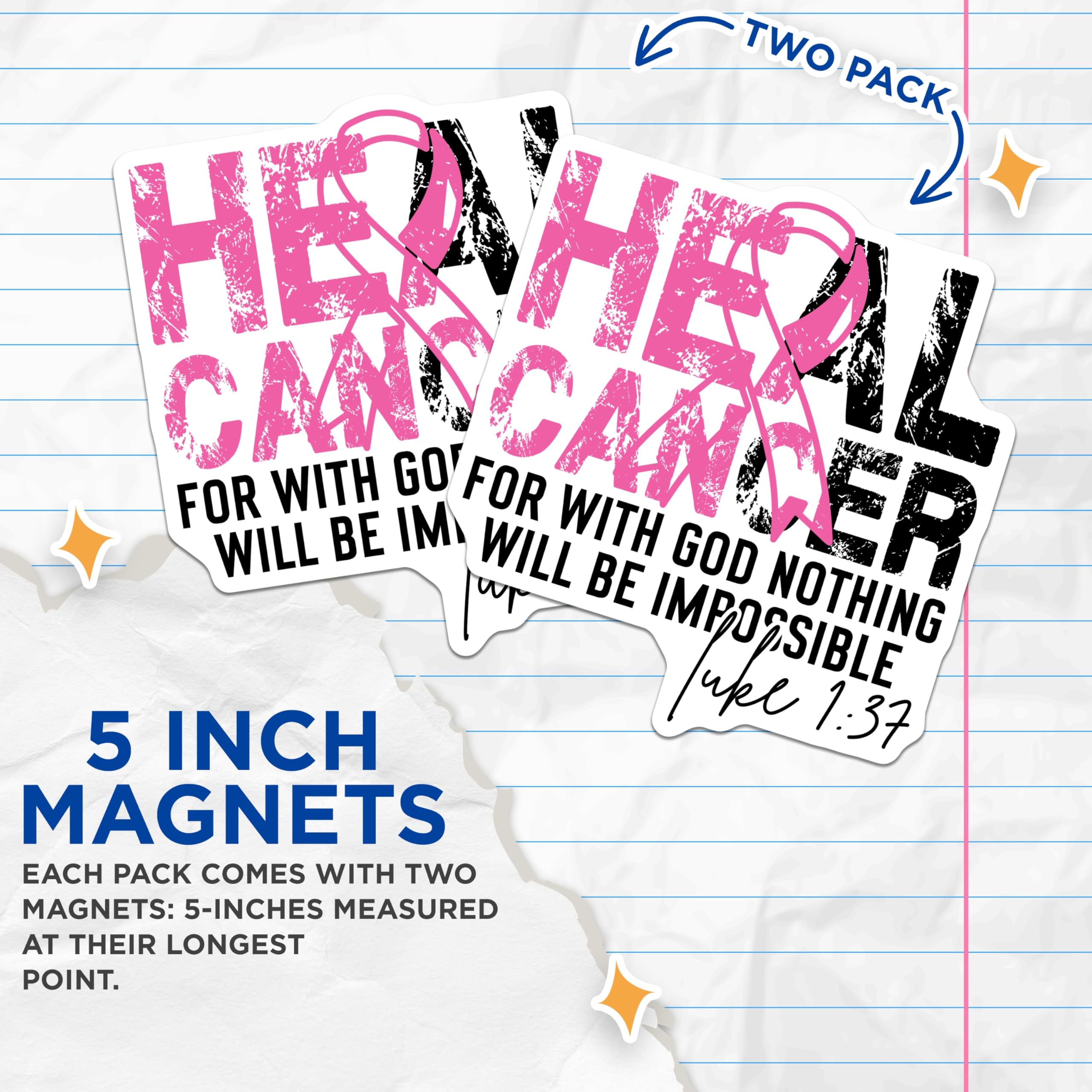 (2 Pack) Cancer Awareness Magnets - Religious Faith Support - Christian Scripture Quote - Hope Inspirational Decor - 5 Inches On Longest Side - Thick Durable Magnet - Made in USA - MAG28483