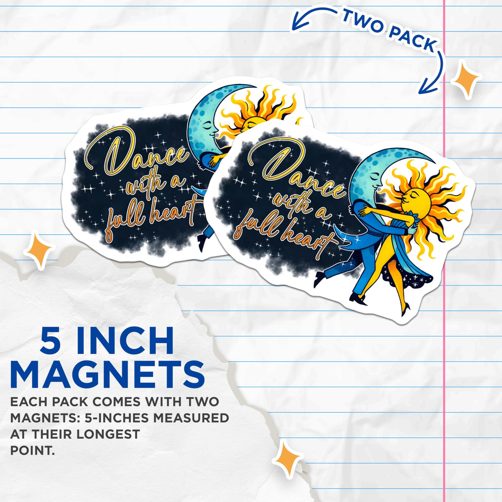 (2 Pack) Celestial Dance Magnets - Sun and Moon - Dance with a Full Heart Decor - 5" On Longest Side - Premium Magnet - for Cars, Refrigerators, Toolboxes, Lockers - Made in USA - MAG15985