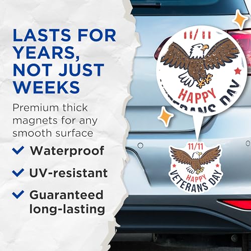 (2 Pack) Veterans Day Magnets Magnets - Happy Veterans Day - Decorative Magnet Set - 5" On Longest Side - Made in USA - Sticks to Refrigerators & Metal Surfaces - MAG8369