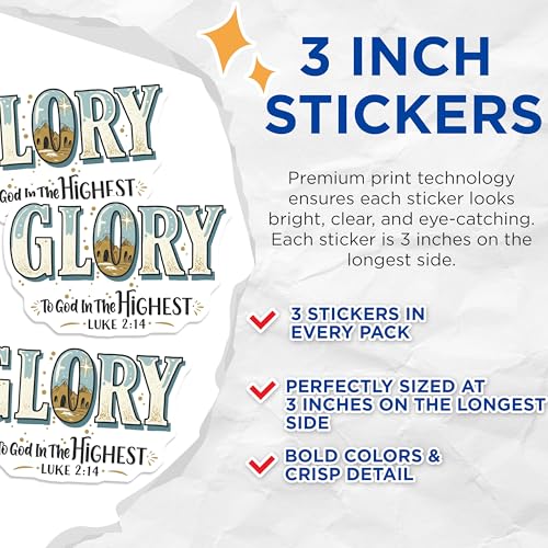 (3 Pack) Glory Decals - Religious Stickers - Christian Laptop Decals - 3 Inches On Longest Side - Easy Peel & Apply - Made in USA - 3MCS2845
