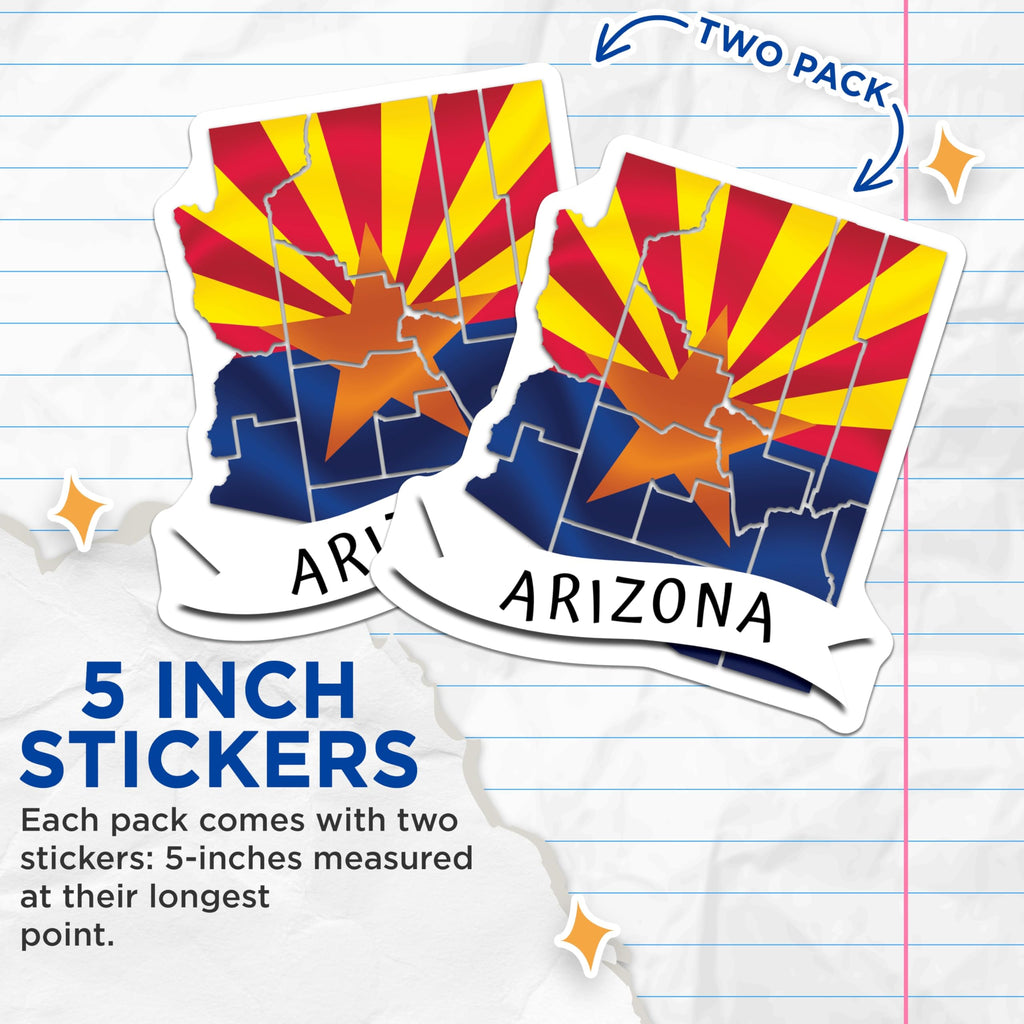 (2 Pack) Arizona Flag Stickers - State Pride - Novelty Decals - 5" On Longest Side - Sticks to Smooth Flat Surfaces - Made in USA - BMCS18236
