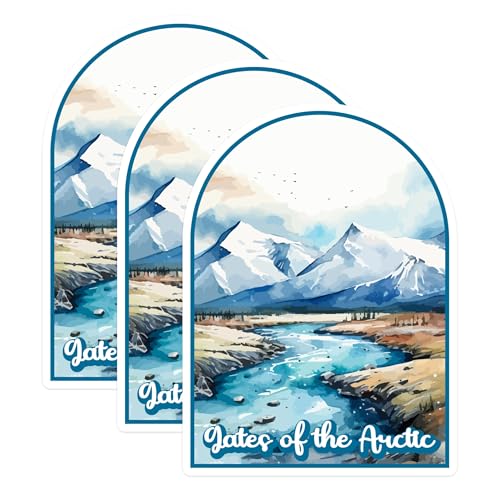 (3 Pack) Gates of The Arctic Decals - National Park Decals - River and Mountain Stickers - 3 Inches On Longest Side - Easy Peel & Apply - Made in USA - 3MCS0400