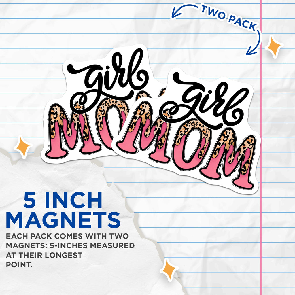 (2 Pack) Girl Mom Enthusiast Magnets - Leopard Print Mama Life Style Decor - Mother Daughter Family Fridge Accessory - 5 Inches On Longest Side - Thick Durable Magnet - Made in USA - MAG24655