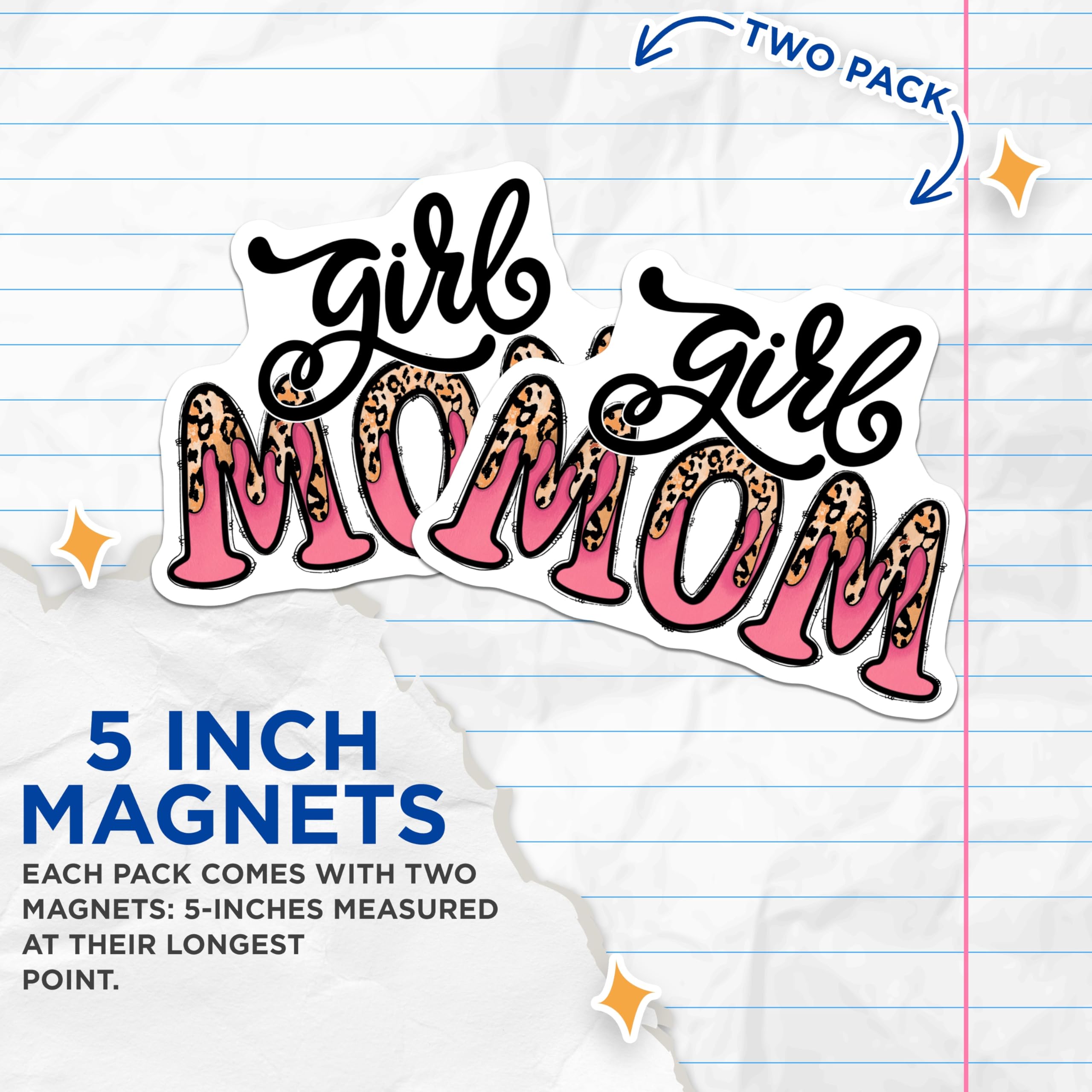 (2 Pack) Girl Mom Enthusiast Magnets - Leopard Print Mama Life Style Decor - Mother Daughter Family Fridge Accessory - 5 Inches On Longest Side - Thick Durable Magnet - Made in USA - MAG24655