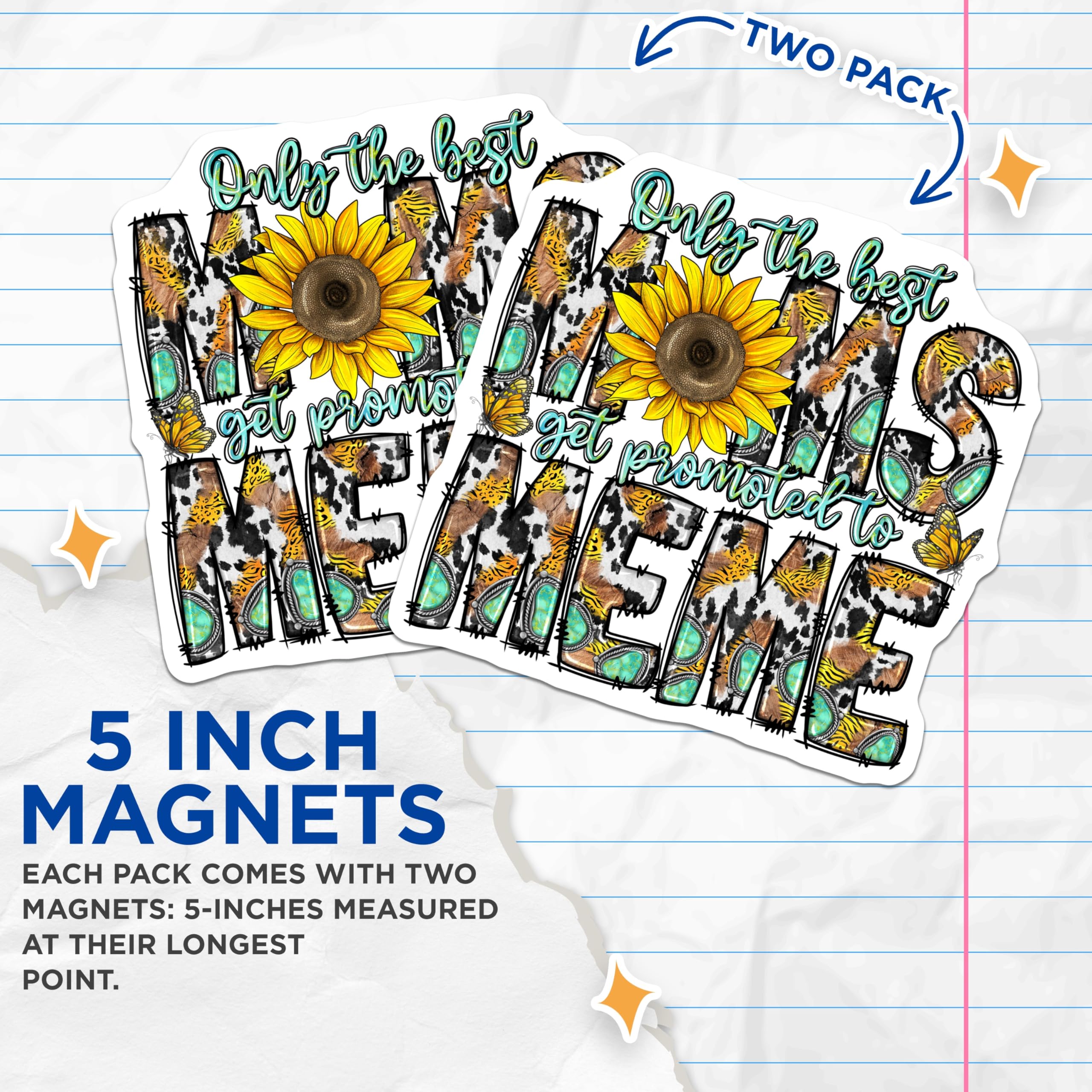 (2 Pack) Meme Promoted Magnets - Grandma Fridge Decor - Sunflower Western Style - 5 Inches On Longest Side - Thick Durable Magnet - Made in USA - MAG30877