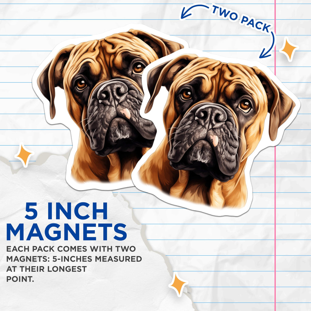 (2 Pack) Boxer Dog Head Magnets - Dog Lover Fridge Decor - Fawn Boxer Pet Owner Accessory - 5 Inches On Longest Side - Thick Durable Magnet - Made in USA - MAG27709