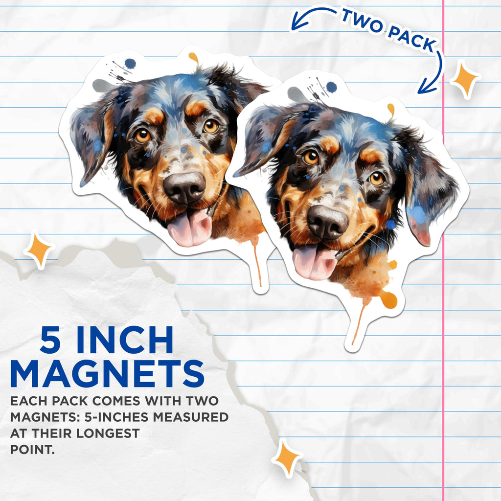 (2 Pack) Rottweiler Magnets - Artistic Watercolor Dog Art - Pet Lover Animal Fridge Locker Decor Collection - 5 Inches On Longest Side - Thick Durable Magnet - Made in USA - MAG23642