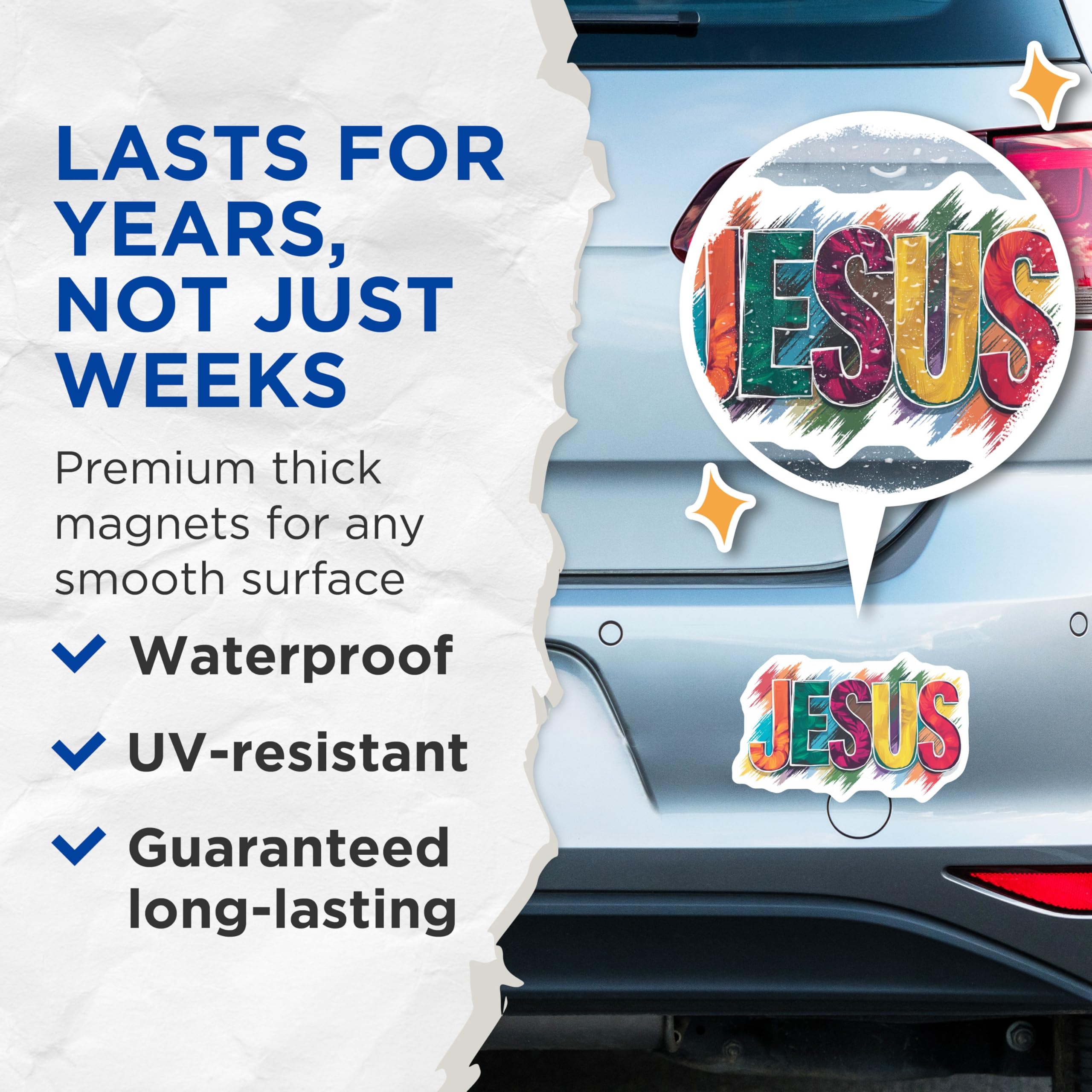 (2 Pack) Jesus Magnets - Colorful Faith Art - Christian Religious Decor - 5 Inches On Longest Side - Thick Durable Magnet - Made in USA - MAG24096