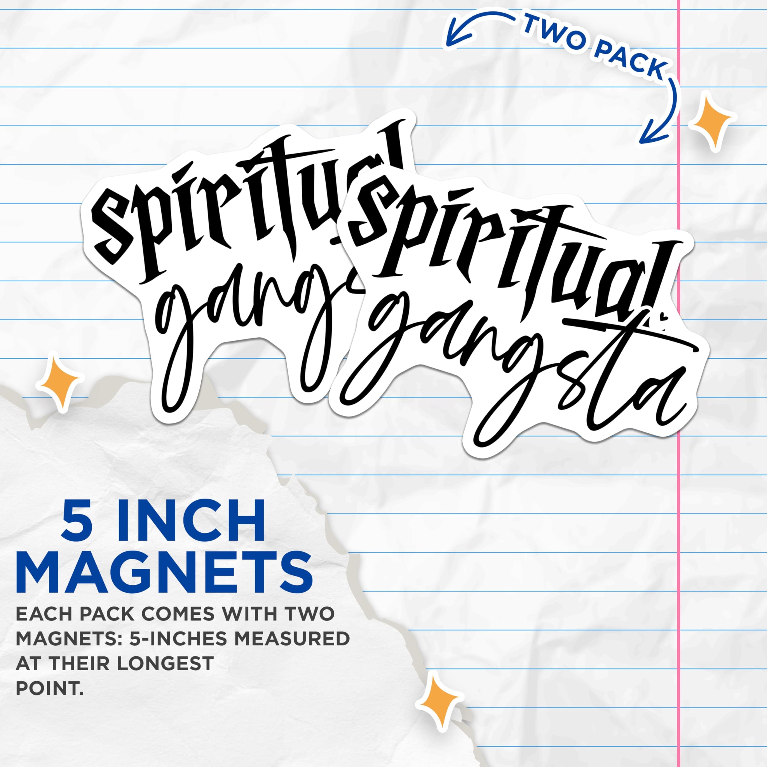 (2 Pack) Spiritual Gangsta Magnets - Empowerment Quote Decor - Zen Vibes Meditation Art - Rebellious Spiritual Statement - 5 Inches On Longest Side - Thick Durable Magnet - Made in USA - MAG22652