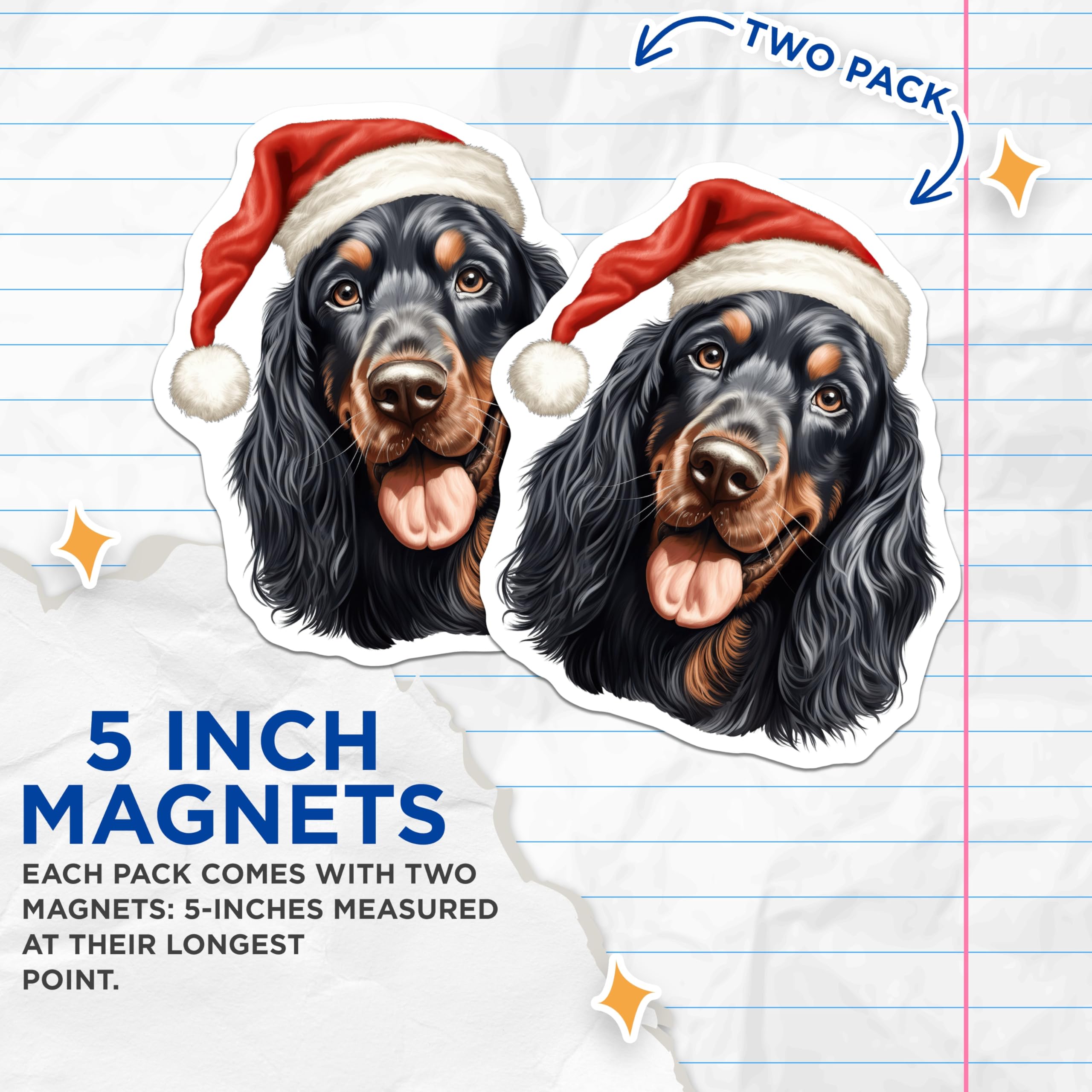 (2 Pack) Gordon Setter Magnets - Christmas Holiday Dog Decor - Dog Lover Collection - Festive Pet Accessory - 5 Inches On Longest Side - Thick Durable Magnet - Made in USA - MAG24926