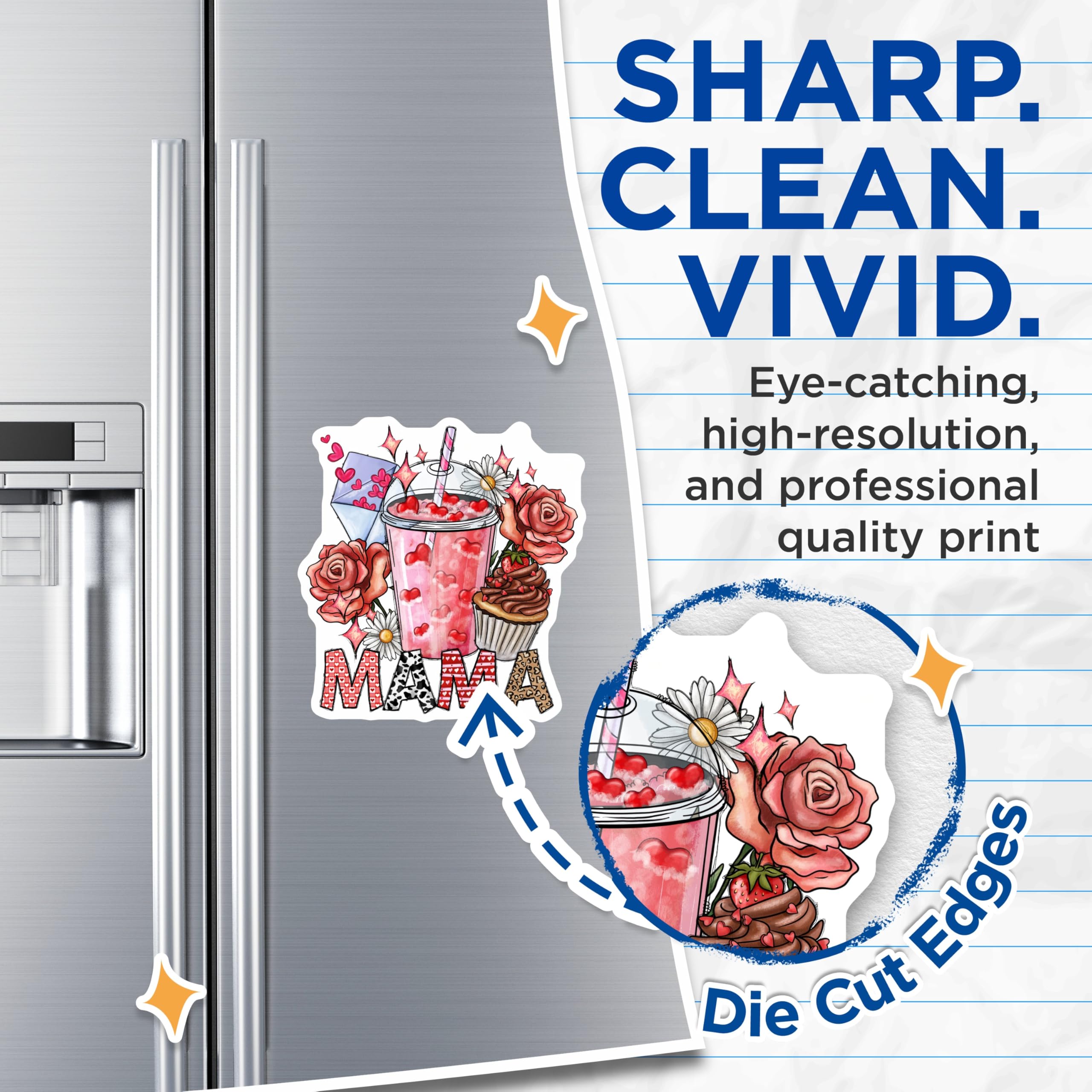 (2 Pack) Sweet Mama Magnets - Cute Floral Hearts Drink Cupcake - Mother's Day Valentine's Day Mom Appreciation - 5 Inches On Longest Side - Thick Durable Magnet - Made in USA - MAG27416