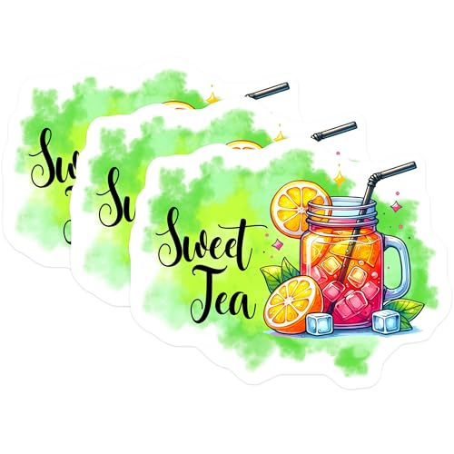 (3 Pack) Sweet Tea Decals - Iced Tea Sticker - Summer Drink Decal - 3 Inches On Longest Side - Easy Peel & Apply - Made in USA - 3MCS7072