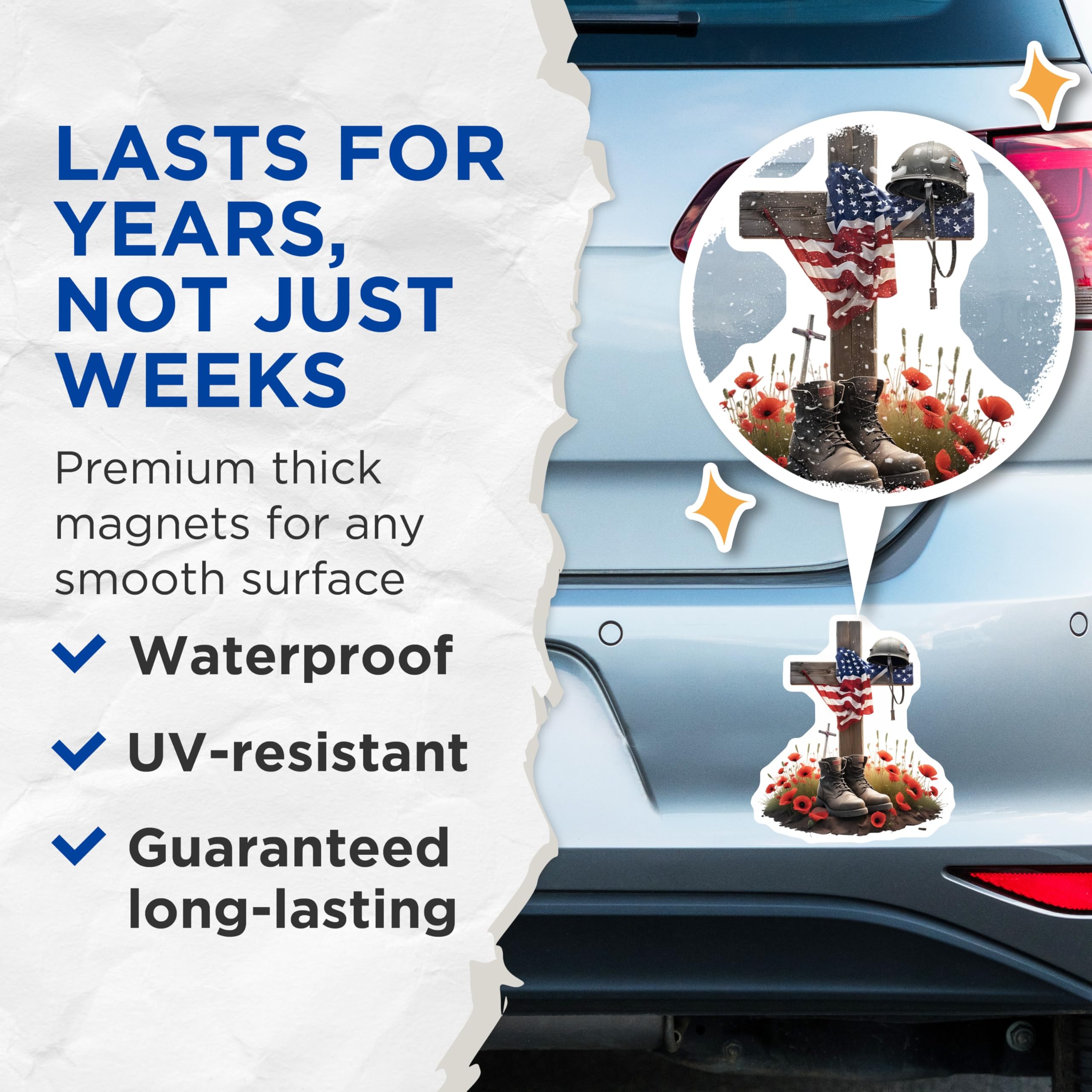 (2 Pack) Memorial Day Magnets - Remembrance Day - Military Grave - Lest We Forget - 5" On Longest Side - Premium Magnet - for Cars, Refrigerators, Toolboxes, Lockers - Made in USA - MAG14783