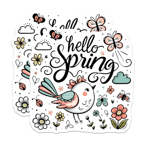 (2 Pack) Hello Spring Magnets - Springtime Decor for Home or Office - 5" On Longest Side - for Cars, Fridges, Toolboxes - Made in USA - MAG800