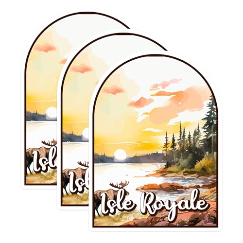 (3 Pack) Isle Royale Decals - Michigan Travel - National Park Stickers - 3 Inches On Longest Side - Easy Peel & Apply - Made in USA - 3MCS0410