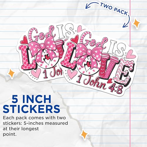 (2 Pack) God is Love Stickers - 5" On Longest Side - Sticks to Smooth Flat Surfaces - Made in USA - BMCS8814 - BMCS8814
