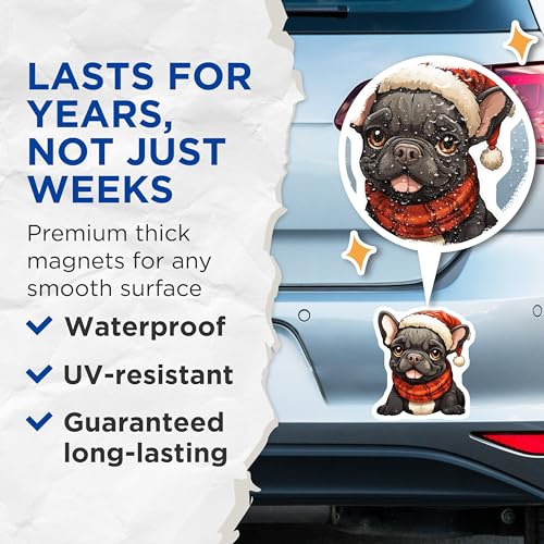 (2 Pack) French Bulldog Christmas Magnets - Holiday - Cute Dog Magnets - Christmas Dog ation - 5" On Longest Side - for Cars, Fridges, Toolboxes - Made in USA - MAG3935