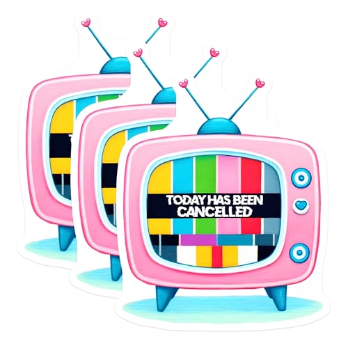 (3 Pack) Today Has Been Canceled Decals - Funny TV - Retro Television Decals - 3 Inches On Longest Side - Easy Peel & Apply - Made in USA - 3MCS6279
