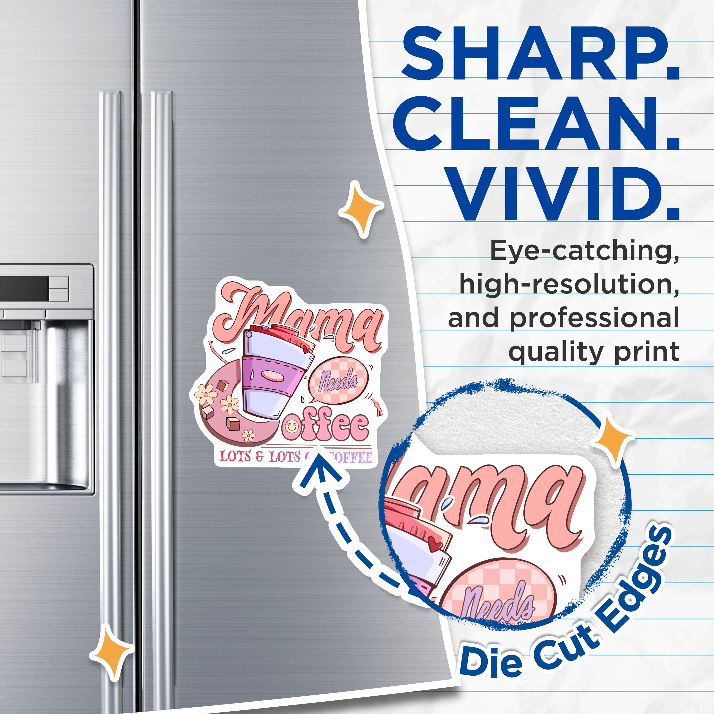 (2 Pack) Mama Needs Coffee Magnets - Mom Life Caffeine Fuel - Cute Pastel Kitchen Decor - New Mom Fridge Accessory - 5 Inches On Longest Side - Thick Durable Magnet - Made in USA - MAG38903