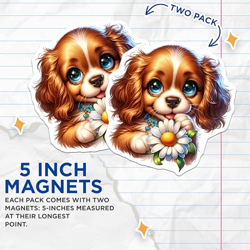 (2 Pack) Adorable Dog Art Magnet - Refrigerator Decor for Animal Lovers - 5" On Longest Side - Sticks to Smooth Flat Surfaces - Made in USA - MAG9588