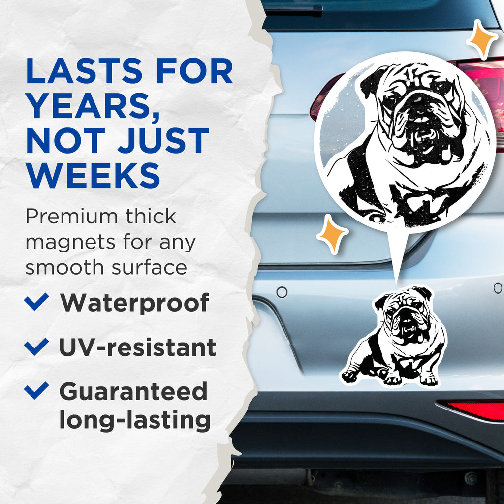 (2 Pack) Bulldog Magnets - English Bulldog Decor - Pet Lover Accessory - 5 Inches On Longest Side - Thick Durable Magnet - Made in USA - MAG37793