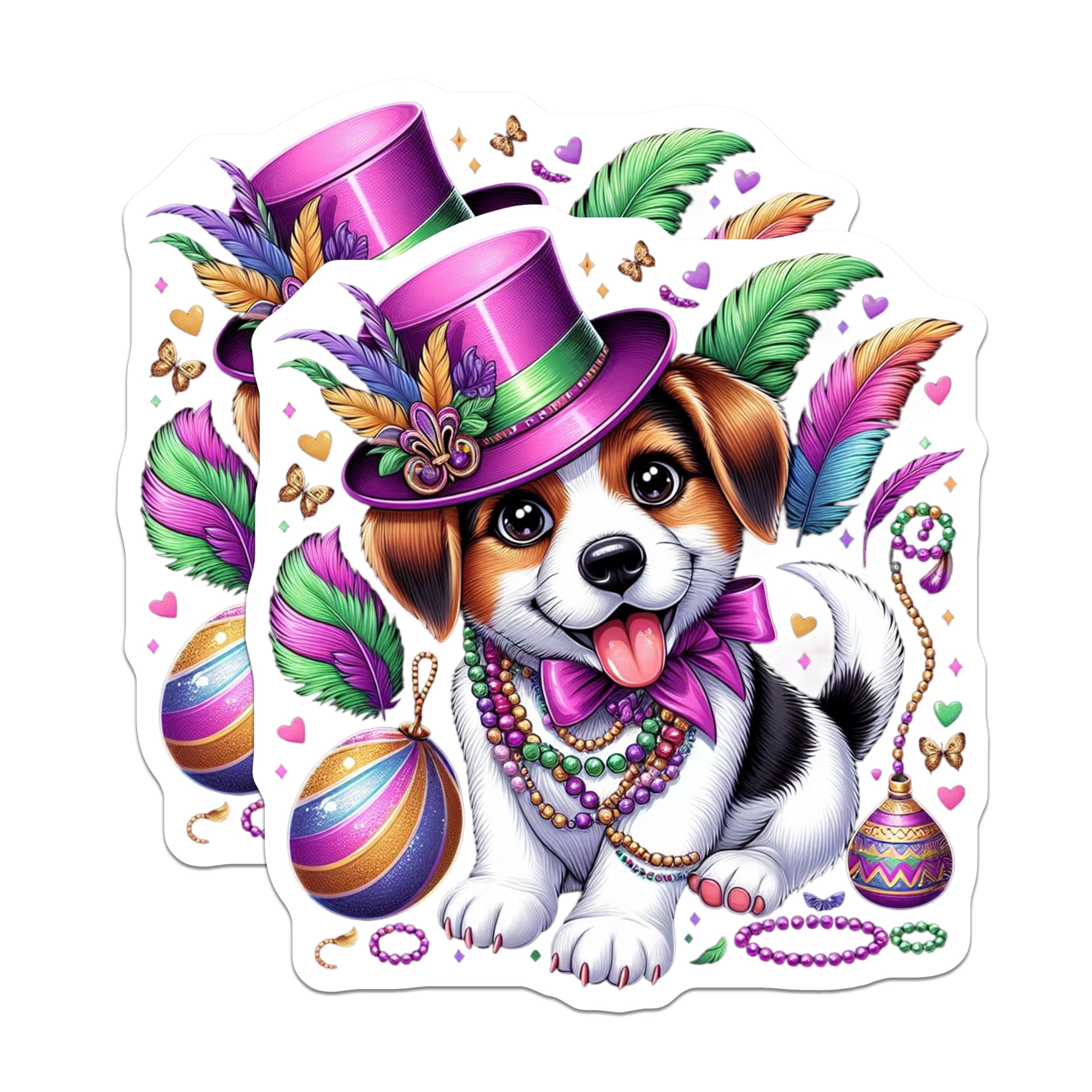 (2 Pack) Mardi Gras Puppy Magnets - Dog Carnival Decor - Party Celebration Souvenirs - 5" On Longest Side - Premium Magnet - for Cars, Refrigerators, Toolboxes, Lockers - Made in USA - MAG14759