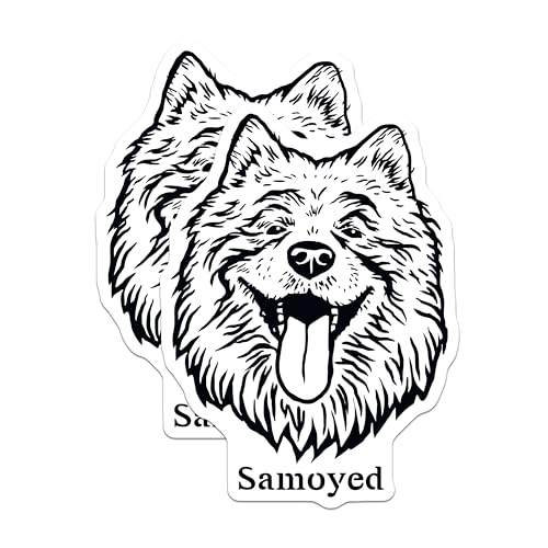 (2 Pack) Samoyed Dog Stickers - Cute Dog Breed Stickers - Samoyed Dog Lovers Decal - 5" On Longest Side - Sticks to Smooth Flat Surfaces - Made in USA - BMCS4024