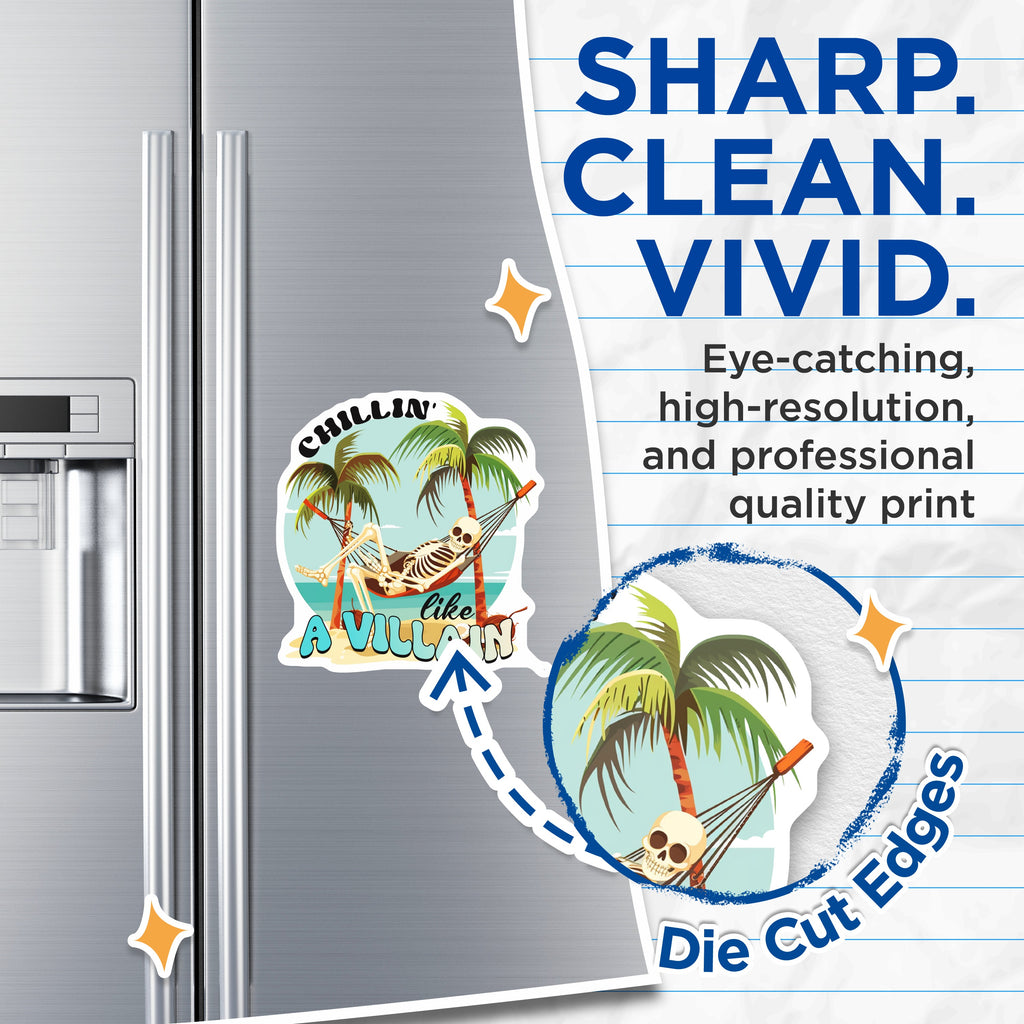 (2 Pack) Chillin Like a Villain Magnets - Skeleton Hammock Beach - Funny Sarcastic Vacation Decor - 5 Inches On Longest Side - Thick Durable Magnet - Made in USA - MAG38987