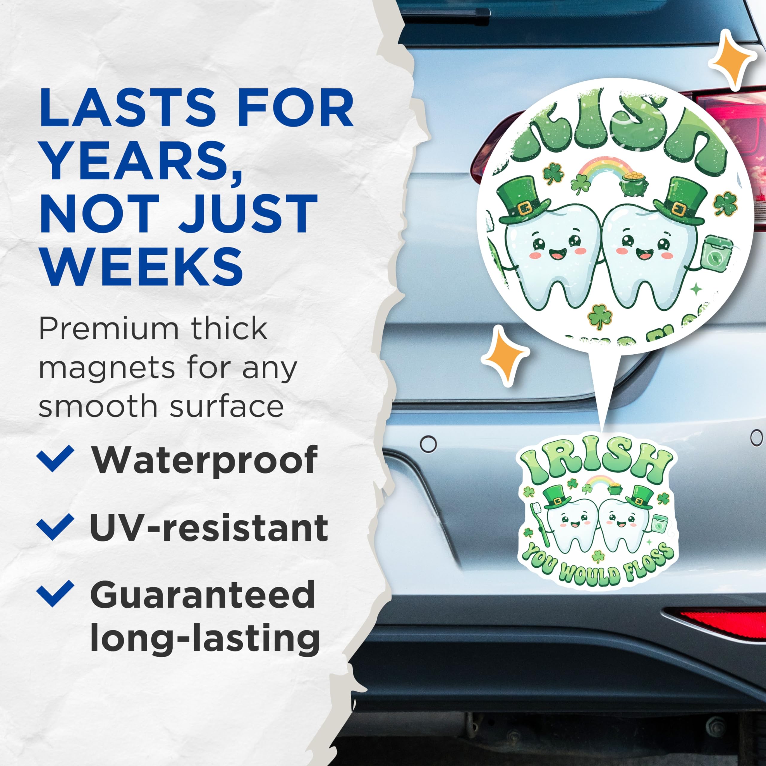 (2 Pack) Irish Teeth Magnets - St Patricks Day - Funny Dentist Magnet - 5" On Longest Side - Premium Magnet - for Cars, Refrigerators, Toolboxes, Lockers - Made in USA - MAG16766