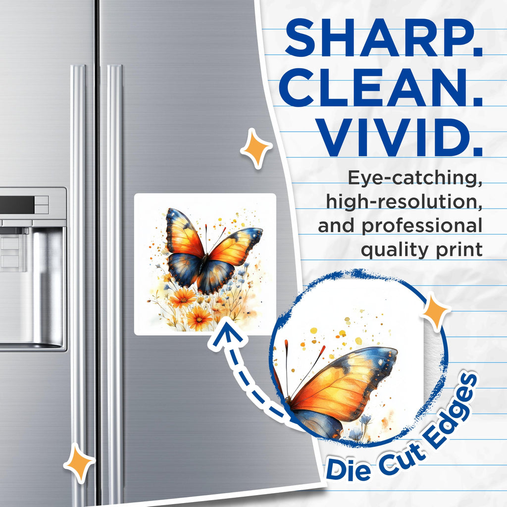 (2 Pack) Watercolor Butterfly Magnets - Spring Summer Decor - Fridge Locker Accents - 5 Inches On Longest Side - Thick Durable Magnet - Made in USA - MAG30544