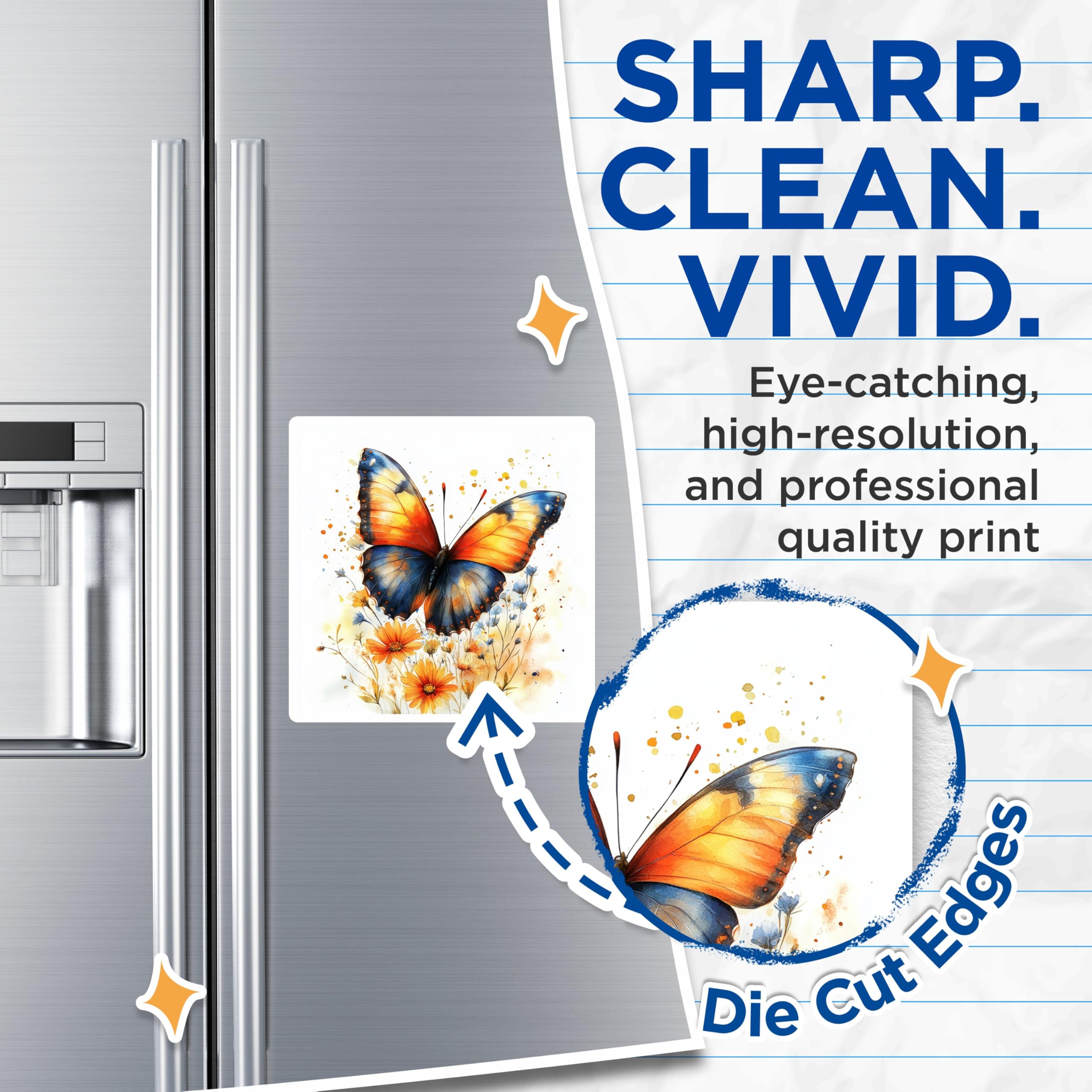 (2 Pack) Watercolor Butterfly Magnets - Spring Summer Decor - Fridge Locker Accents - 5 Inches On Longest Side - Thick Durable Magnet - Made in USA - MAG30544