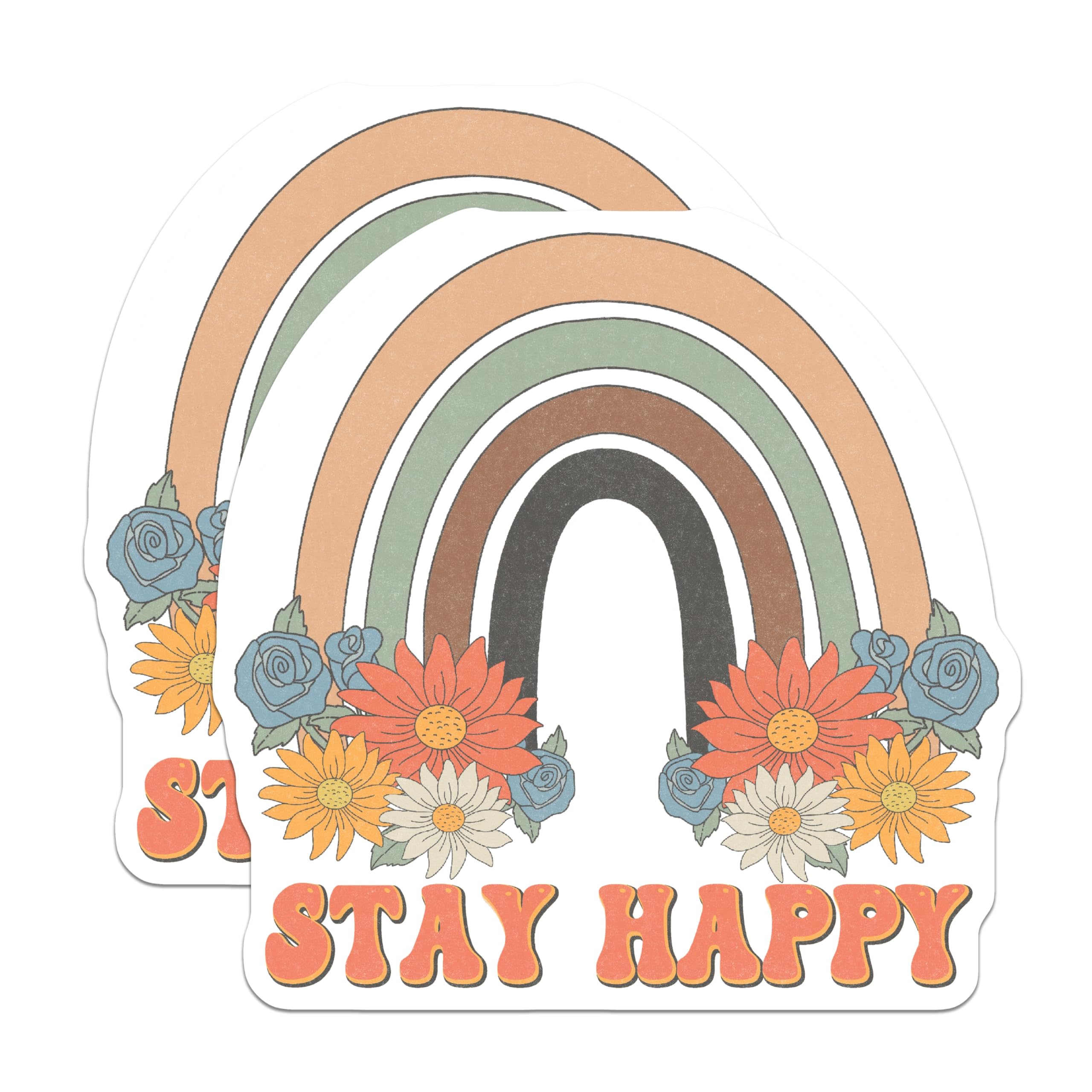 (2 Pack) Rainbow Magnets - Stay Happy Flower Magnets - Retro Style Fridge Magnets - 5" On Longest Side - Premium Magnet - for Cars, Refrigerators, Toolboxes, Lockers - Made in USA - MAG15884